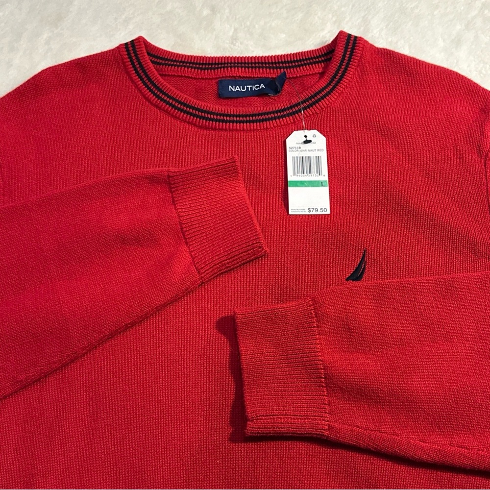 Nautica Men's Crew Neck Long Sleeve Knitted Pullover‎ Sweater Red  Size Large